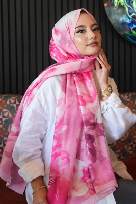 Manolya Çiçek Desen Pembe Soft Pamuk Şal - Afvente