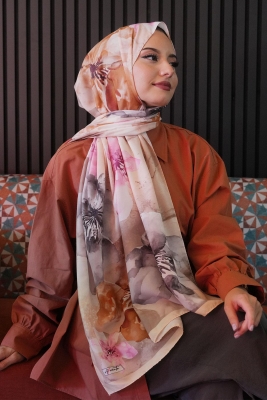 Manolya Çiçek Desen Sarı Soft Pamuk Şal - 1