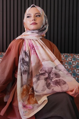 Manolya Çiçek Desen Sarı Soft Pamuk Şal - 2