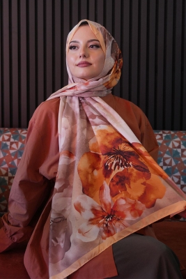 Manolya Çiçek Desen Yavruağzı Soft Pamuk Şal - 1
