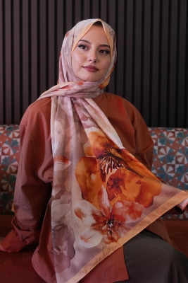 Manolya Çiçek Desen Yavruağzı Soft Pamuk Şal - 2