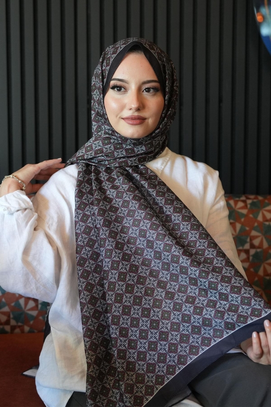 Mozaik Desen Bordo Soft Pamuk Şal - 2