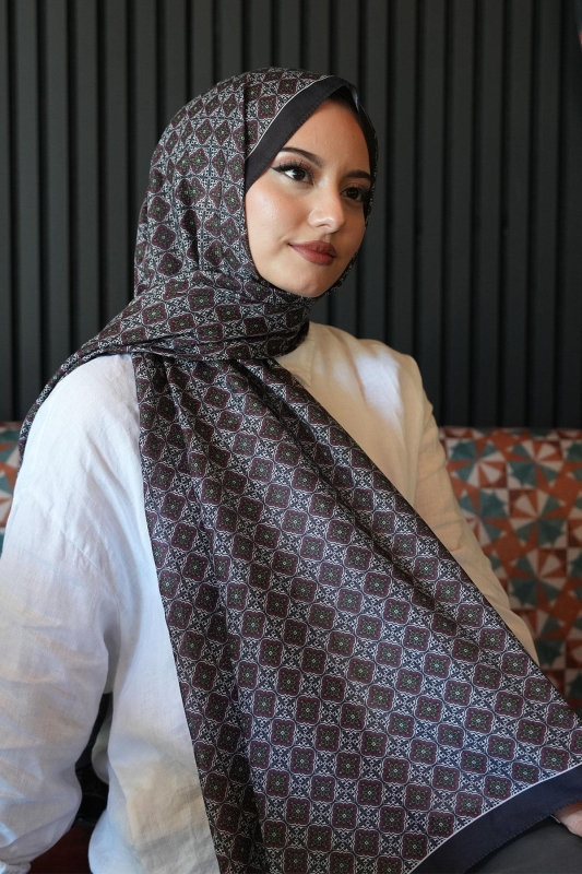 Mozaik Desen Bordo Soft Pamuk Şal - 1