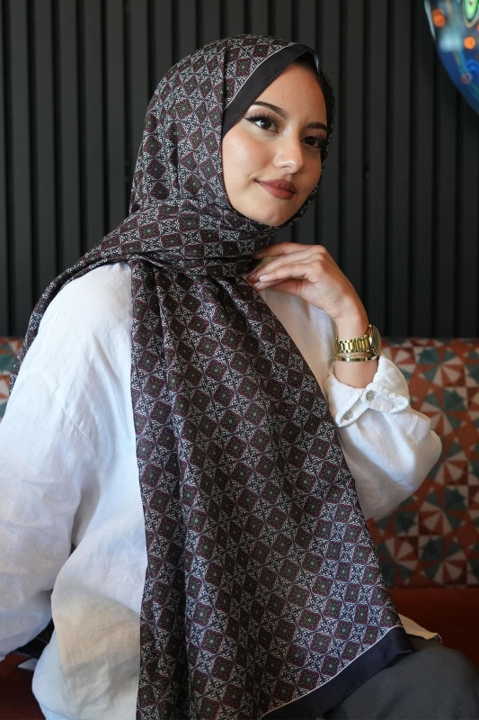 Mozaik Desen Bordo Soft Pamuk Şal - 3