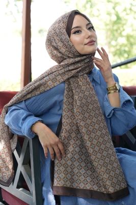 Mozaik Desen Çikolata Soft Pamuk Şal - 1