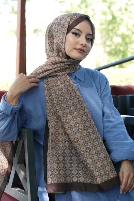 Mozaik Desen Çikolata Soft Pamuk Şal - 3