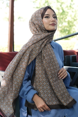 Mozaik Desen Çikolata Soft Pamuk Şal - 5