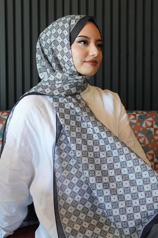 Mozaik Desen Siyah Soft Pamuk Şal - 1