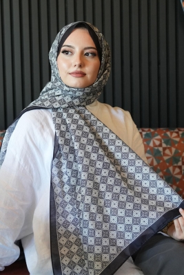 Mozaik Desen Siyah Soft Pamuk Şal - 2