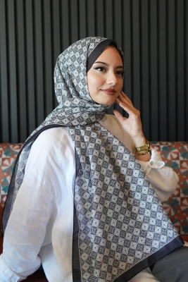 Mozaik Desen Siyah Soft Pamuk Şal - 3