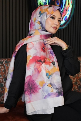 Orkide Desen Pudra Soft Pamuk Şal - 1