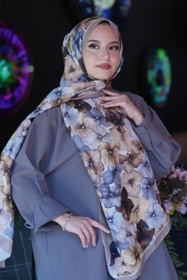 Ortanca Çiçek Desen Vizon Soft Pamuk Şal - 5