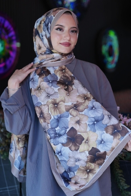 Ortanca Çiçek Desen Vizon Soft Pamuk Şal - Afvente