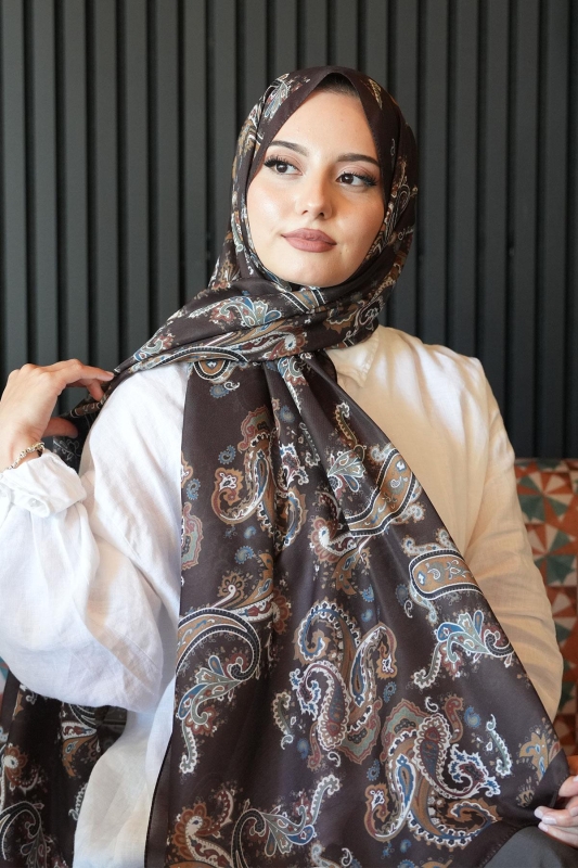Paisley Desen Acı Kahve Soft Pamuk Şal - 1