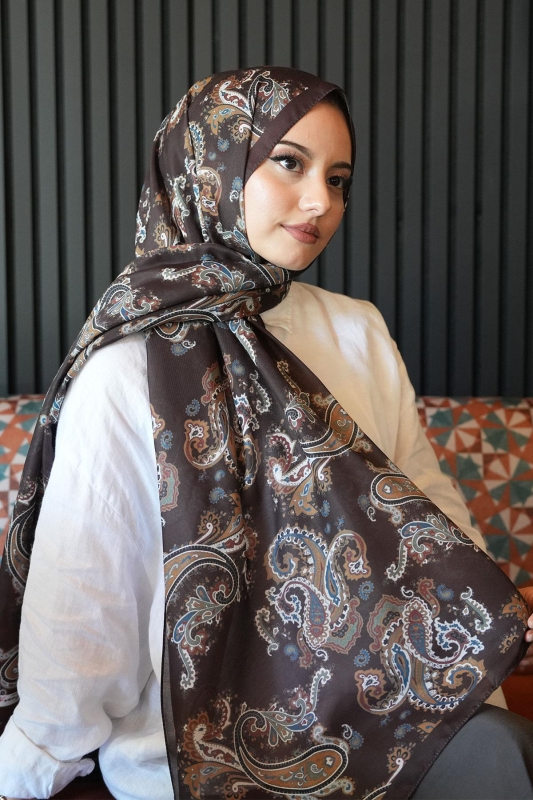 Paisley Desen Acı Kahve Soft Pamuk Şal - 2
