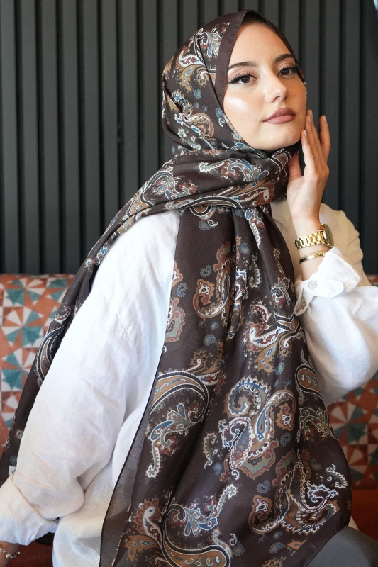 Paisley Desen Acı Kahve Soft Pamuk Şal - 3