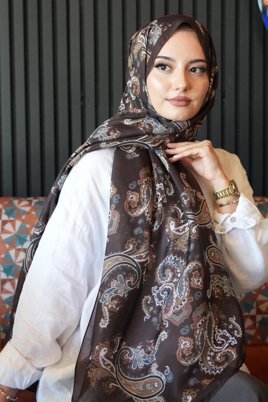 Paisley Desen Acı Kahve Soft Pamuk Şal - 4