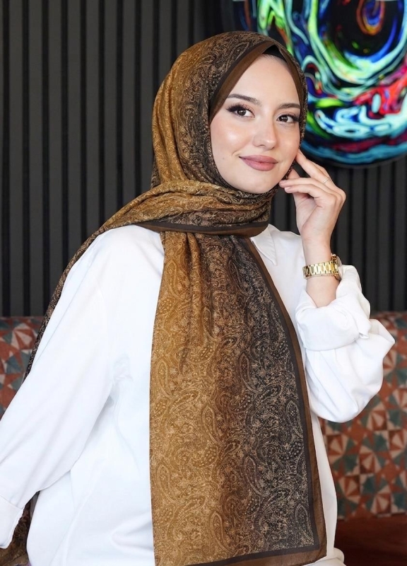 Paisley Desen Bronz Kahve Soft Pamuk Şal - 1