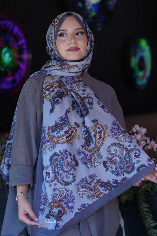 Paisley Desen Füme Soft Pamuk Şal - 1