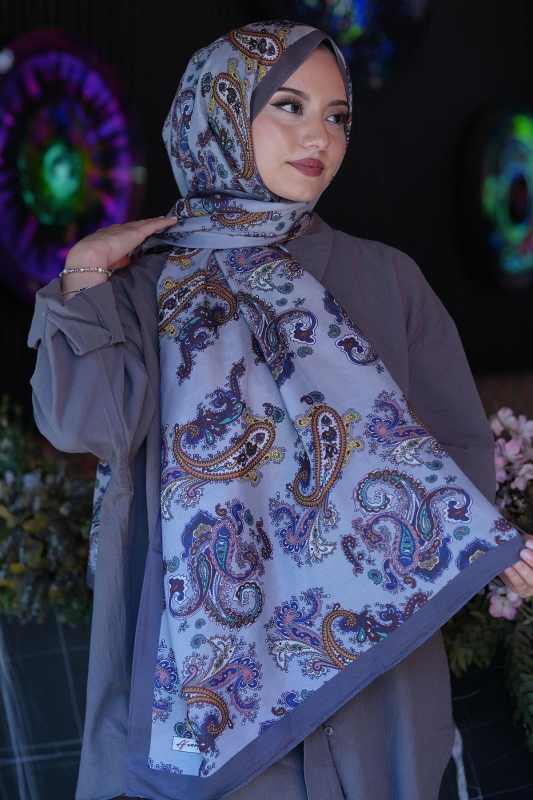 Paisley Desen Füme Soft Pamuk Şal - 2