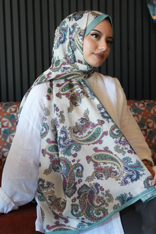 Paisley Desen Mint Soft Pamuk Şal - 1