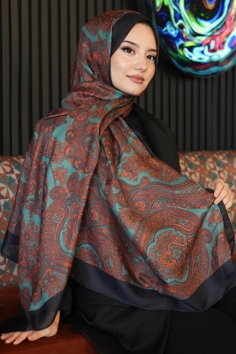Paisley Desen Zümrüt Soft Pamuk Şal - 1