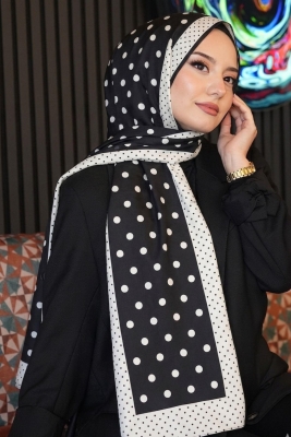 Puantiye Desen Siyah Soft Pamuk Şal - 1