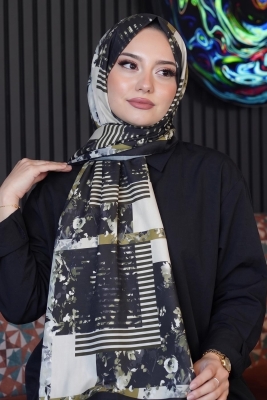 Retro Çiçek Desen Bej Soft Pamuk Şal - 1