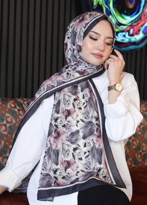 Soft Gül Desen Lavanta Soft Pamuk Şal - 1