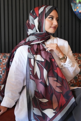 Yaprak Desen Bordo Soft Pamuk Şal - 1