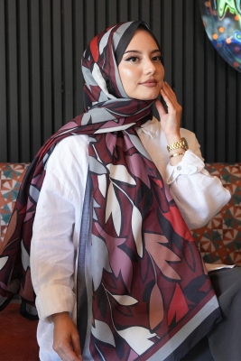 Yaprak Desen Bordo Soft Pamuk Şal - 4