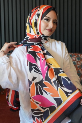 Yaprak Desen Kırmızı Soft Pamuk Şal - 2