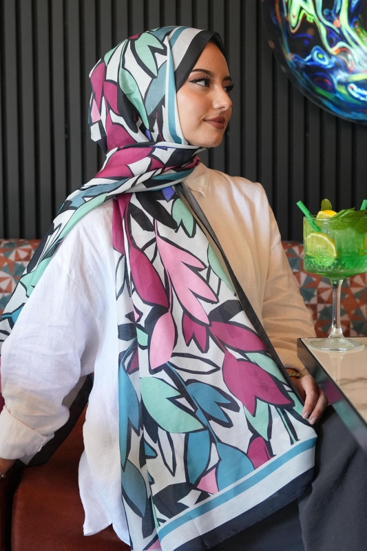 Yaprak Desen Yeşil Soft Pamuk Şal - 1