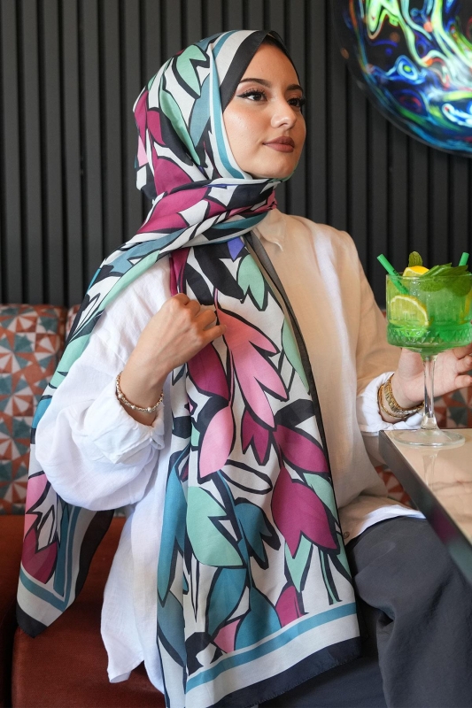 Yaprak Desen Yeşil Soft Pamuk Şal - 2