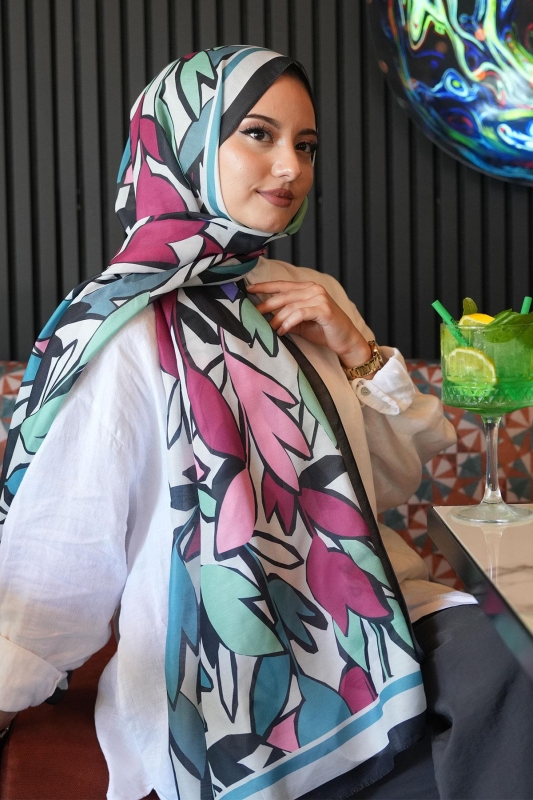 Yaprak Desen Yeşil Soft Pamuk Şal - 5