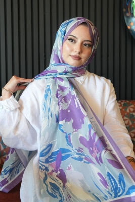 Zambak Çiçek Desen Lavanta Soft Pamuk Şal - Afvente