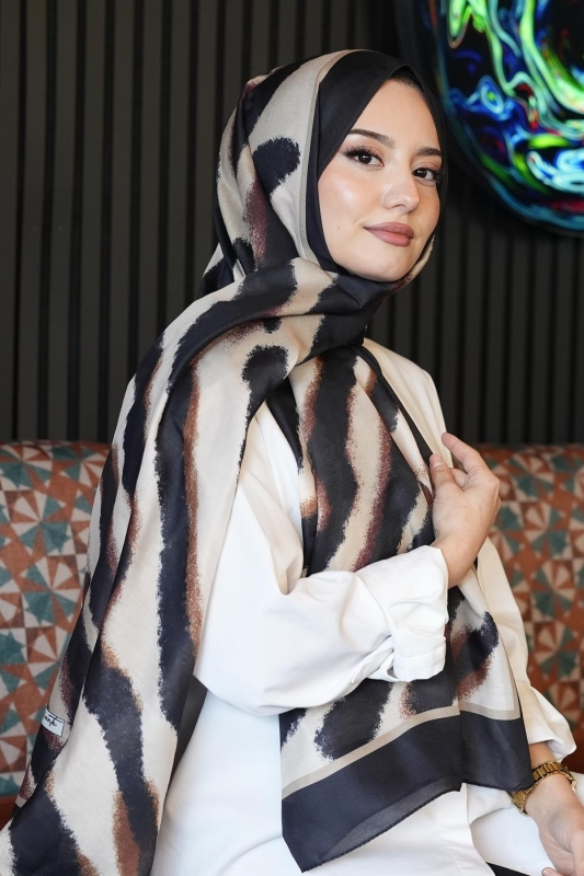 Zebra Desen Karamel Soft Pamuk Şal - 1