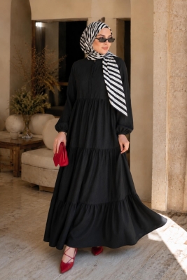 Lara Volanlı Elbise Siyah - 2
