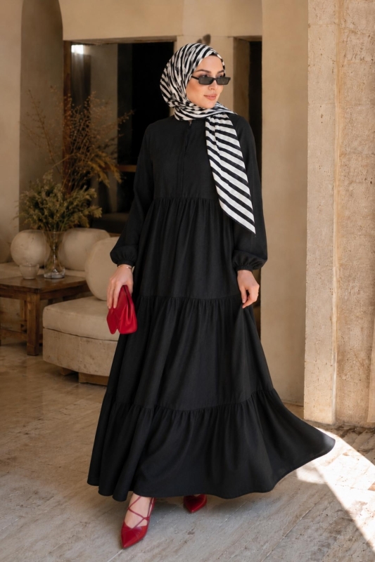 Lara Volanlı Elbise Siyah - 2