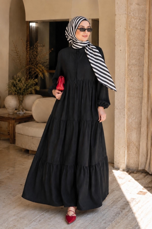 Lara Volanlı Elbise Siyah - 3